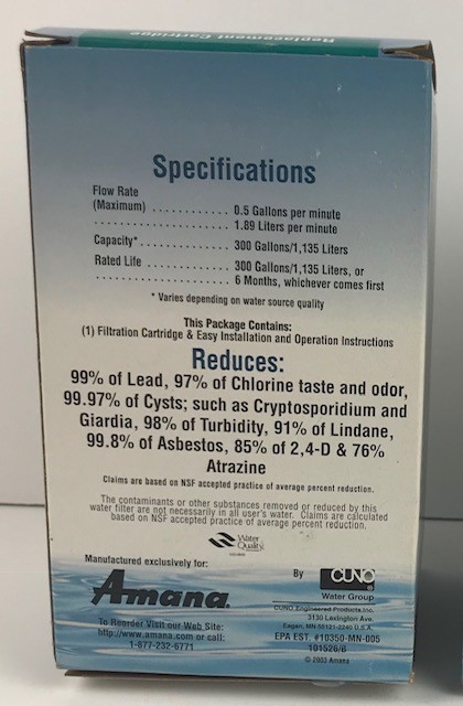 Amana 12527304 Clean N Clear Refrigerator Water Filter (Last one)