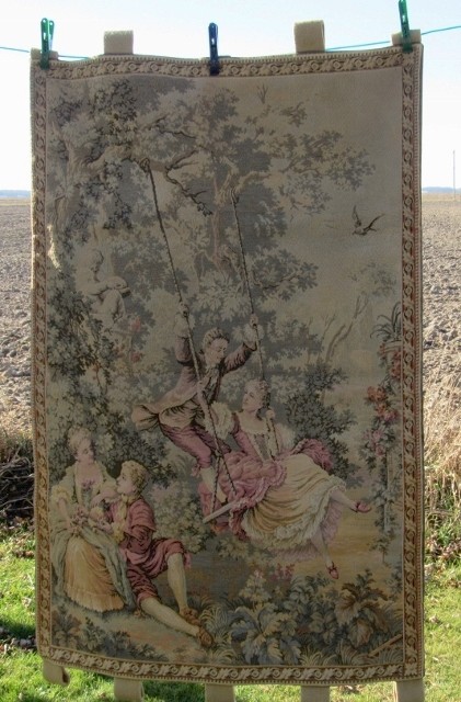 ANTIQUE BELGIUM VICTORIAN TAPESTRY ROMANCE COUPLES PROFESSIONAL BACKING FOR RODS