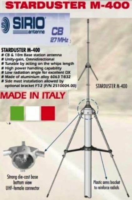 Sirio M-400 CB high performance Base Antenna high gain,1000 Kw Avg/3Kw P.e.P