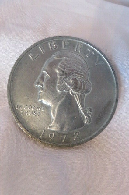 Vintage Large 3 Inch Novelty 1972 Washington Quarter Coin/Coaster/Paperweight