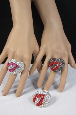 new women big heart red / pink kiss metal fashion ring silver