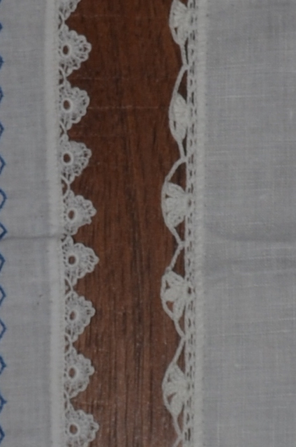 2 VINTAGE HAND EMBROIDERED TABLE RUNNERS CROCHETED EDGES DRESSER SCARF