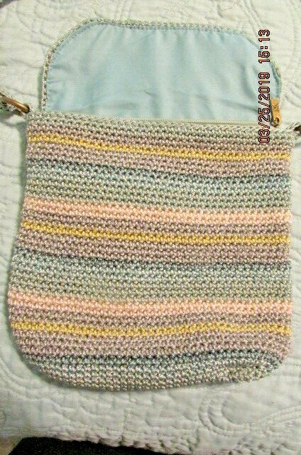 The Sak Knit Handbag Purse Woven Crochet Bag Small Blue Grey White Green Stripe