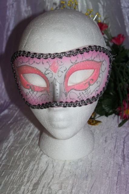Pink Black Silver Venetian Mask Masquerade Glitter Mardi Gras Wedding Prom~P0