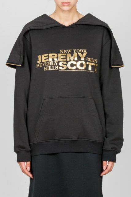 Pre-owned Adidas Originals Jeremy Scott Black/gold Back Zip Hoodie Ac1817,small