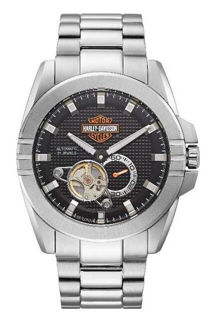 Pre-owned Harley-davidson Men's Automatic Throttle Stainless Steel Watch, Silver 76a166