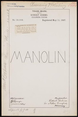 Trademark registration by Robert Oehme for Manolin brand Cleansing Fluids