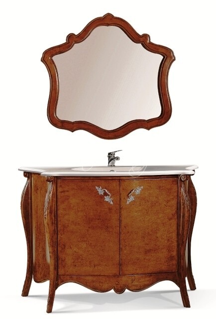 MOBILE BAGNO CON LAVABO E SPECCHIO LEGNO MASSELLO