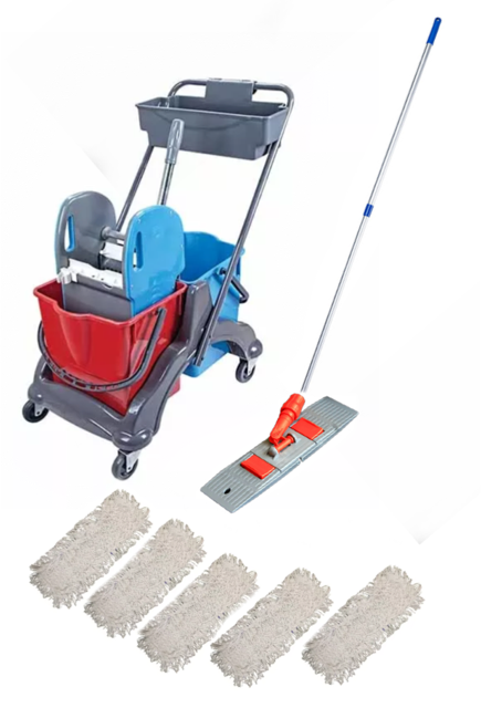Reinigungswagen mit Ablagekorb, Wischbezüge , Alustiel , Klapphalter 50 cm