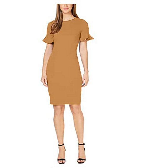 

Платье-футляр Calvin Klein NWT LUGGAGE TAN с развевающимися рукавами, размеры 2,4,6,8,10,12,14, Коричневый
