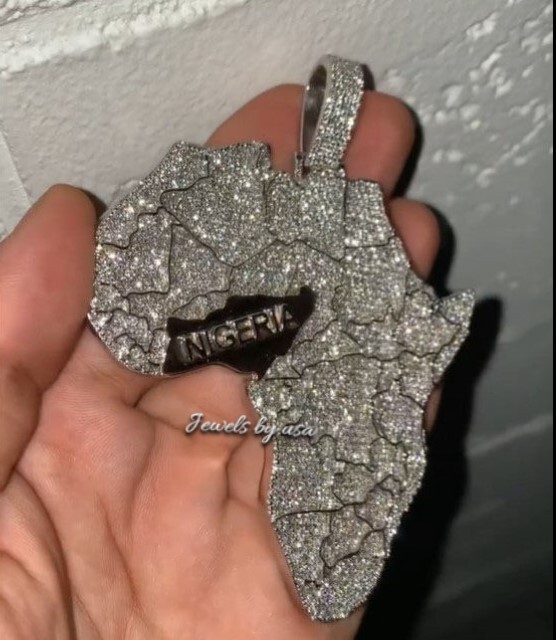 Pre-owned Nsg Custom Made Real Iced D/vvs Moissanite Any Country Map Charm Pendant-free Gift In White