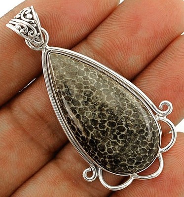 Natural Stingray Coral 925 Solid Genuine Sterling Silver Pendant Jewelry  