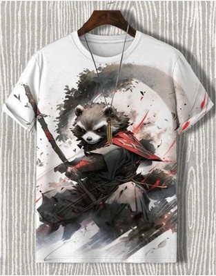 Men's T-shirt Japanese Style Samurai Cat Graphic 3d Printed T-shirt Casual Short