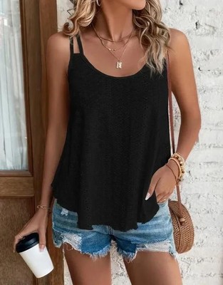 Large Big 5xl Women Leisure Simple Boho Camis Tops Women's Hollow Out Top