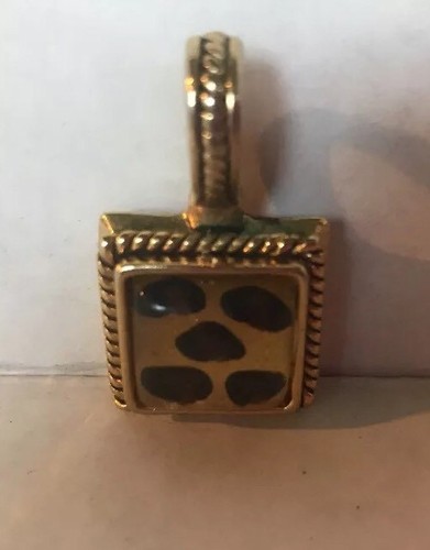 Leopard Tiger Jaguar Puma Dots Pendant Charm small square gold tone 1.5 inches