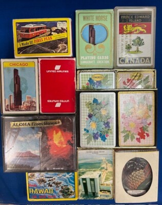 Vintage Playing Cards, 11 Sets Unused in Cellophane + Bonus Used Set