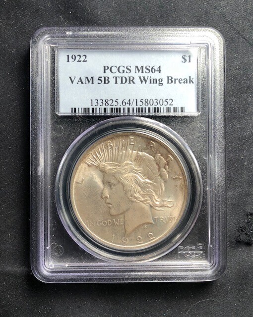 Peace Silver Dollar 1922 P Pcgs Ms-64 Vam 5b - Tdr - Wing Break