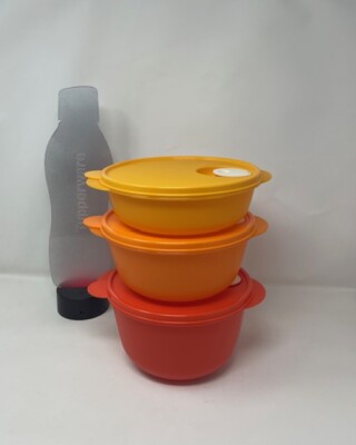 Tupperware Set of 3 Crystalwave Round Microwave Container  With  Spout New