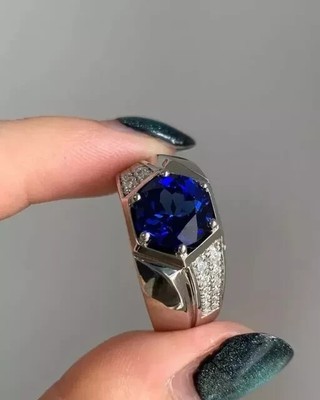 3.5Ct Round Lab Created Blue Sapphire Solitaire Wedding Ring 925 Sterling Silver