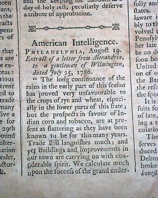 GOLD & SILVER FOR COINS Early United States Congress Treasury 1786 old Newspaper