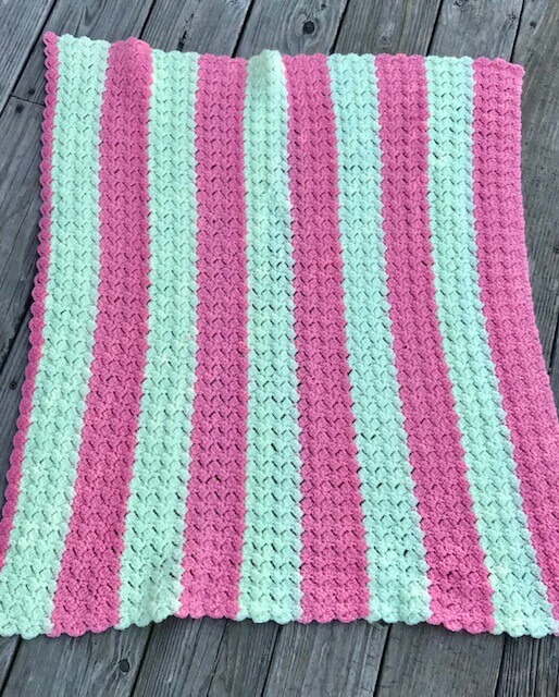 vintage striped Throw Lap Blanket 31x28 quilt crochet baby pink yellow small