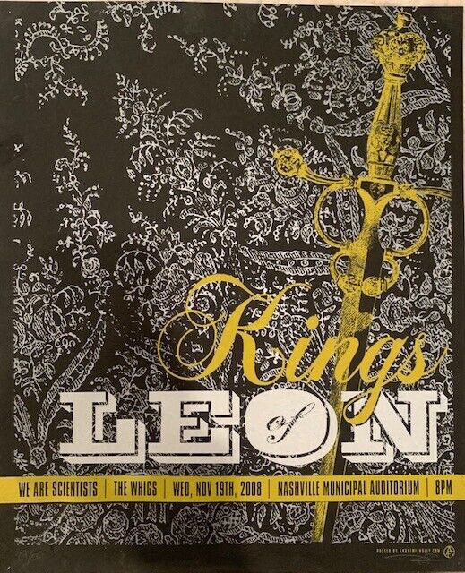 Kings of Leon Concert POSTER 11/19/2008 Nashville TN SIGNED & NUMBERED 37 of 50
