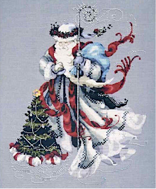Winter White Santa Kit Cross Stitch Chart Fabric Bead Floss Braid