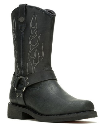 Pre-owned Harley-davidson Men's 11" Hustin West Pull-on Boot Black - D93865, Black