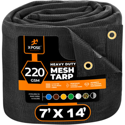 Xpose Safety Heavy Duty Mesh Tarp, 7’ x 14’ Multipurpose Black Protective Cover