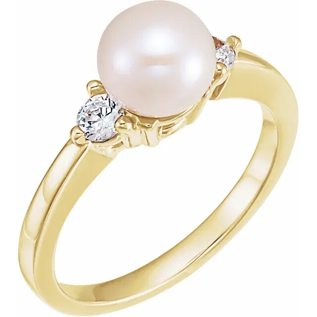14K Yellow Akoya Cultured Pearl & 1/6 CTW Diamond Ring | eBay
