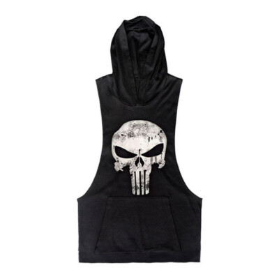 Men's Workout Bodybuilding Hoodies T-Shirt Gym Sleeveless Muscle Hooded Tank Top