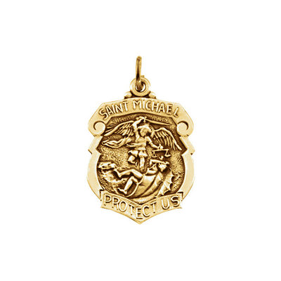 Pre-owned Stuller St. Michael The Archangel Medal 14k Yellow Gold 14k White Gold 24.25x20.50mm 3g