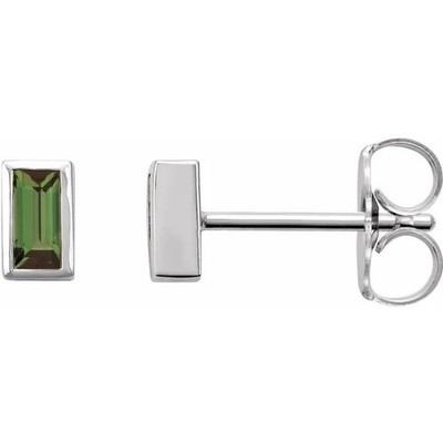 JADiamonds Sterling Silver Natural Green Tourmaline Bezel-Set Earrings