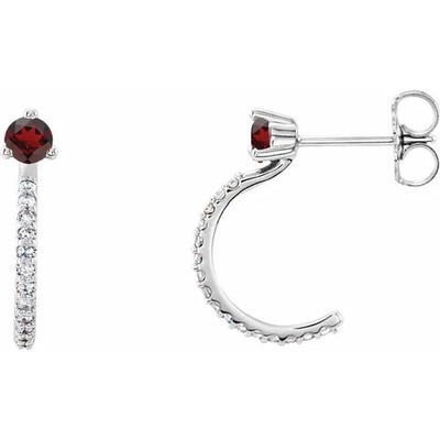 JADiamonds 14K White Gold  Mozambique Garnet & 1/8 CTW Diamond J-Hoop Earrings