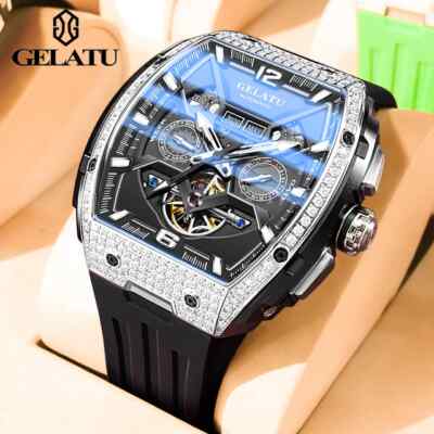 Pre-owned Handmade Elite Full Diamond Men's Watch In Black