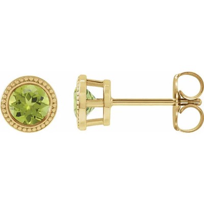 JADiamonds 14K Yellow Gold 3.5 mm Natural Peridot Beaded Bezel-Set Earrings