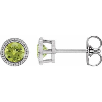 JADiamonds Platinum 5 mm Natural Peridot Beaded Bezel-Set Earrings