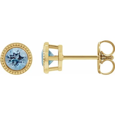 JADiamonds 14K Yellow Gold 6 mm Natural Aquamarine Beaded Bezel-Set Earrings