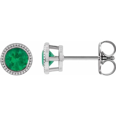 JADiamonds Sterling Silver 6 mm Lab-Grown Emerald Beaded Bezel-Set Earrings