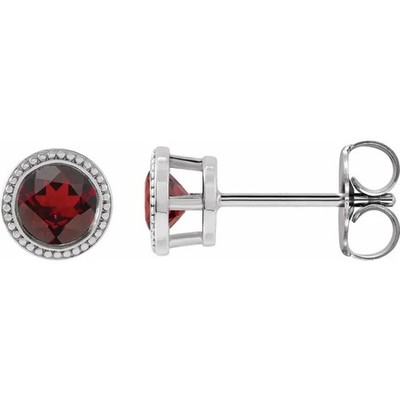 JADiamonds 14K White Gold 6 mm  Mozambique Garnet Beaded Bezel-Set Earrings