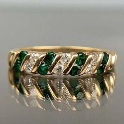 2Ct Round Cut Lab-Created Green Emerald Women's Band Ring 14K Yellow Gold Plated