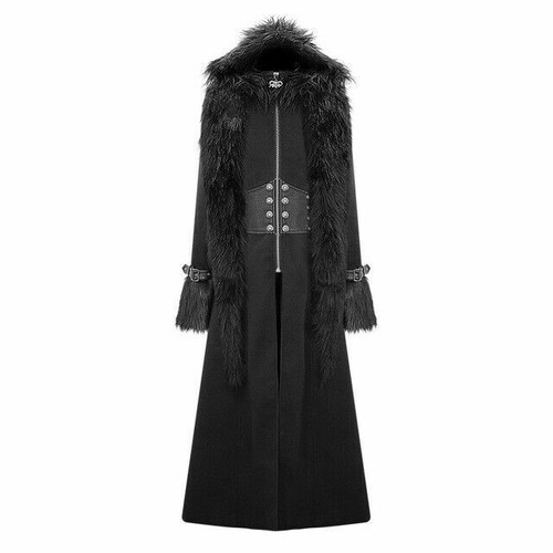 DEVIL FASHION DEVIL FASHION MEN GOTHIC STEAMPUNK HOODED LONG COATS WITH REMOVABLE FUR COLLAR