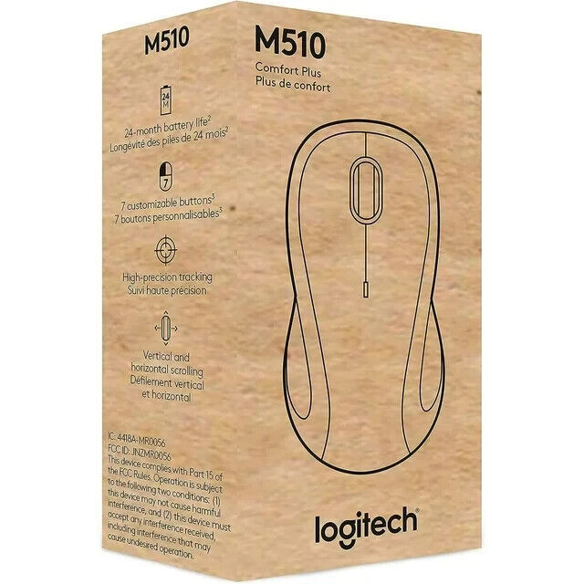 New Logitech M510 Wireless Laser Mouse for PC/MAC with Unifying Receiver - Gray