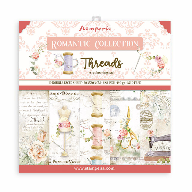 1 Set Scrapbooking Papier Stamperia 20,3x20,3 cm SBBS36 Romantic Threads