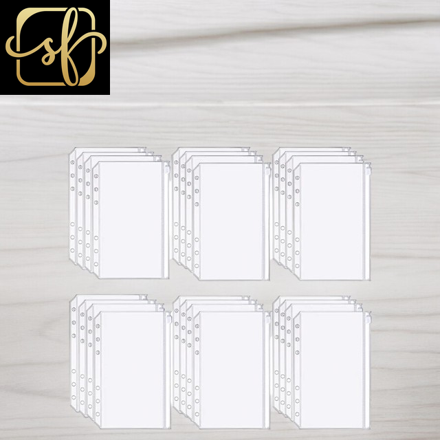 24Pcs 6 Holes Clear Plastic Envelopes with Zipper, Clear Money Envelopes for Cash, Cash Envelope Binder, Money Organizer