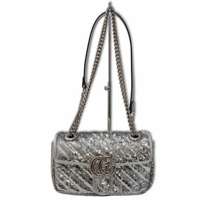 GUCCI 446744 GG Marmot Mini Sequin Chain Shoulder Bag SILVER (Silver) Women's