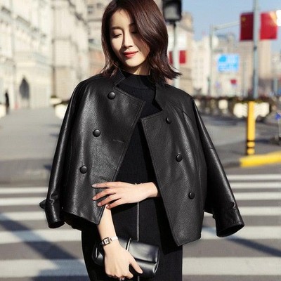 Pre-owned Kitana Poncho Leather Jacket In Black