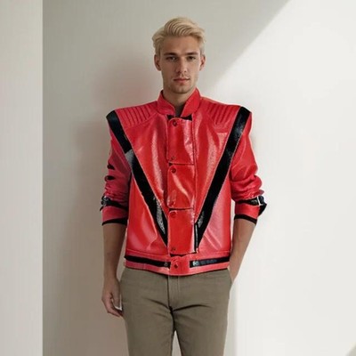 Michael Jackson Thriller Scary Costumes Red Leather Jacket for Women Man Adults
