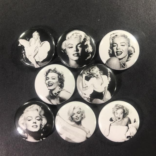 Marilyn Monroe 1" Button Pin Set Black/White Actress Classic Icon Model Pin Up