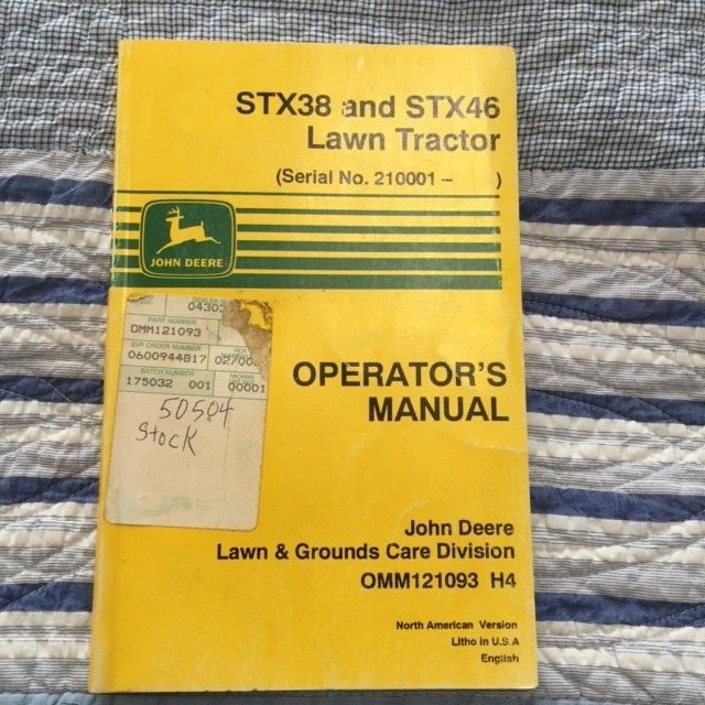 John Deere STX38 and STX46 Lawn Tractor Operator's Manual  OMM121093